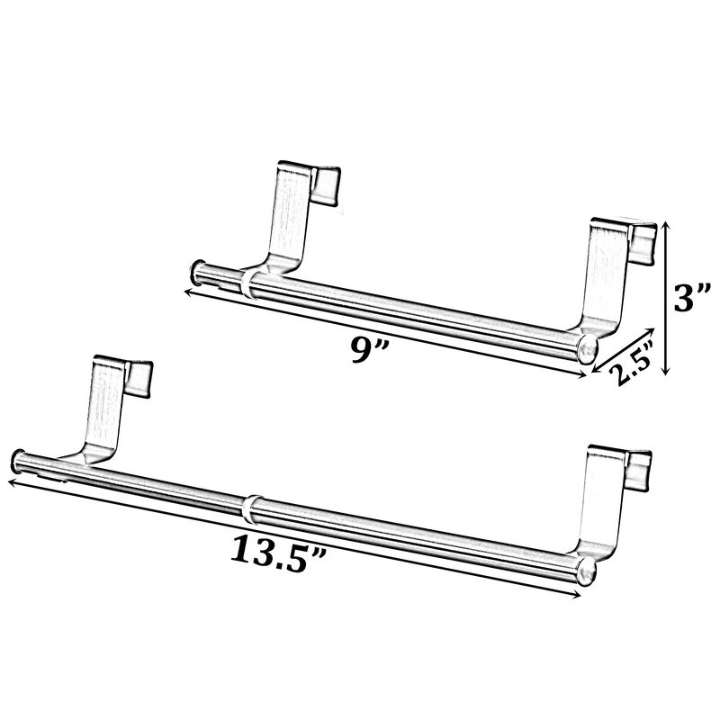 Chrome Over the Door Extendable Towel Holder Rack for the Kitchen, Vanity, and Bathroom