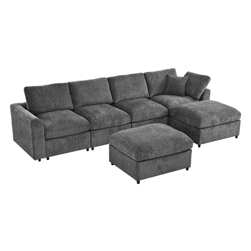 Merax Large 6-Seater Chenille Sectional Sofa with 2 Ottomans, High-Density Foam & Pocket Springs image number 0