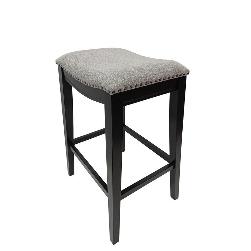 Carolina Living Sawyer 30 Saddle Barstool - Set of 2 - Antique Black- Grey Chenille Upholstery