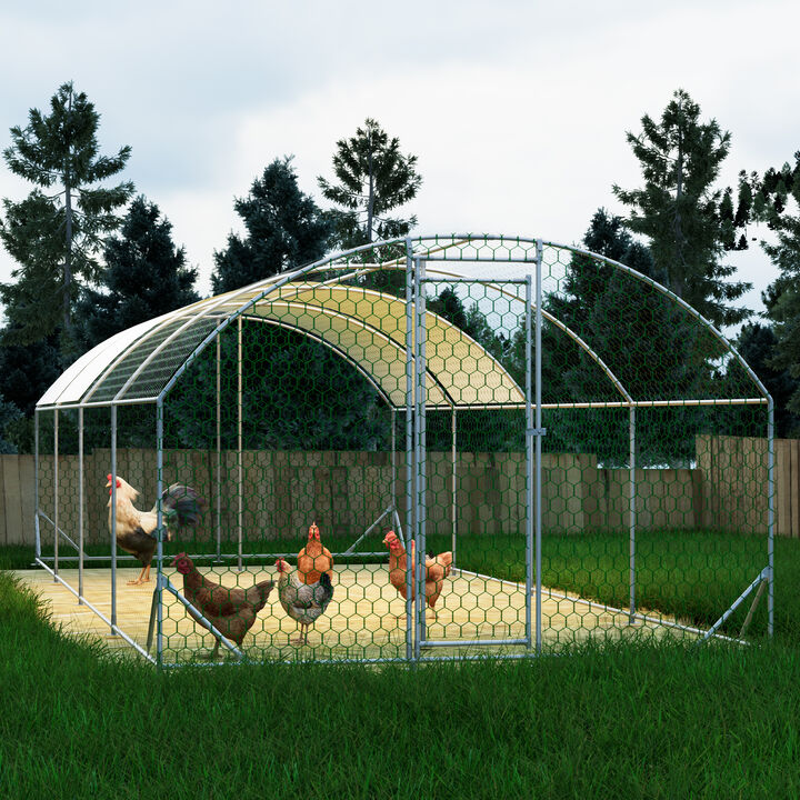 26'x9'x6'Large Metal Chicken Coop,Walk-in Poultry Cage