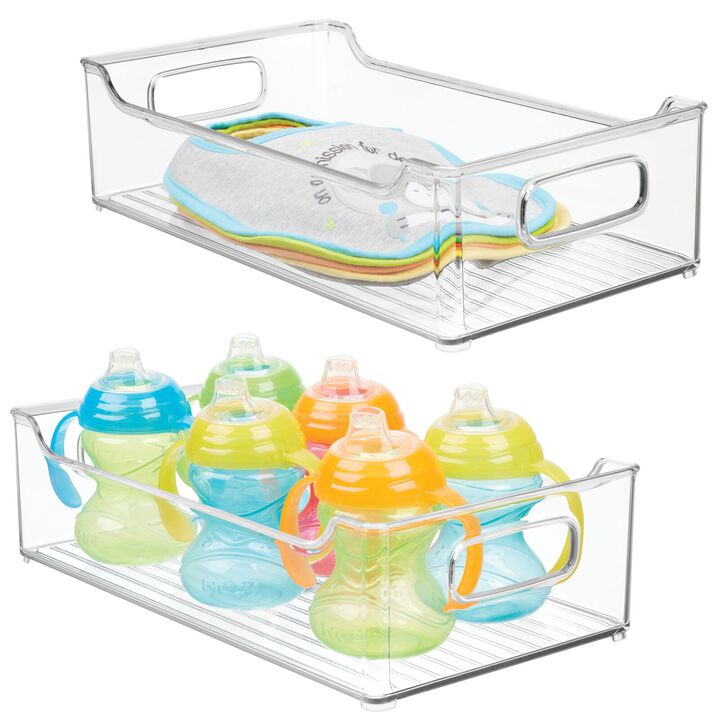 mDesign Wide Plastic Nursery Storage Container Bin with Handles, 2 Pack, Clear