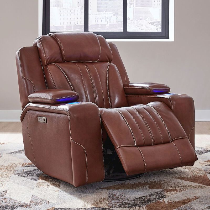 Liberty Furniture Recliner Armchair with Power Recline, Charging Port - Nature Chestnut Leather image number 7