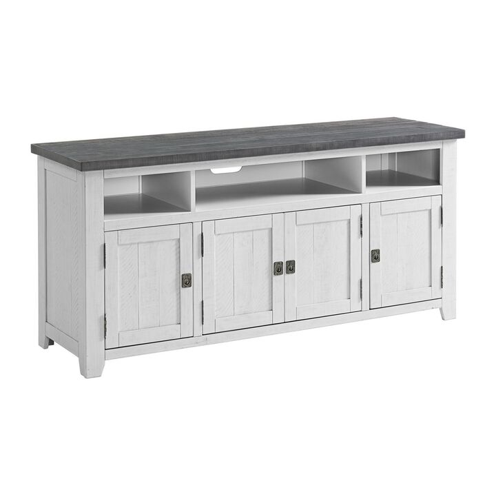 TV Stand with 3 Cabinets and 3 Cubbies, White and Gray-Benzara