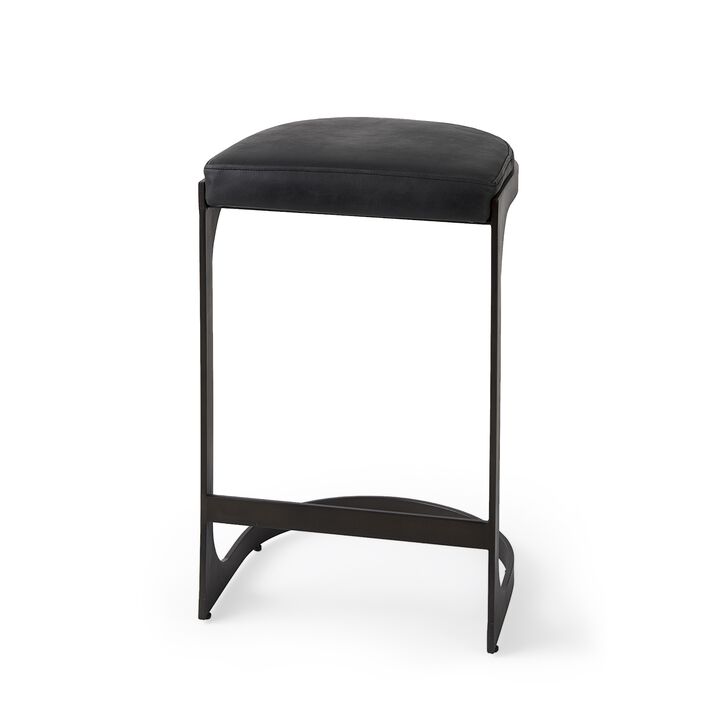HomeRoots 29" Black Faux Leather And Genuine Leather And Metal Backless Counter Height Bar Chair