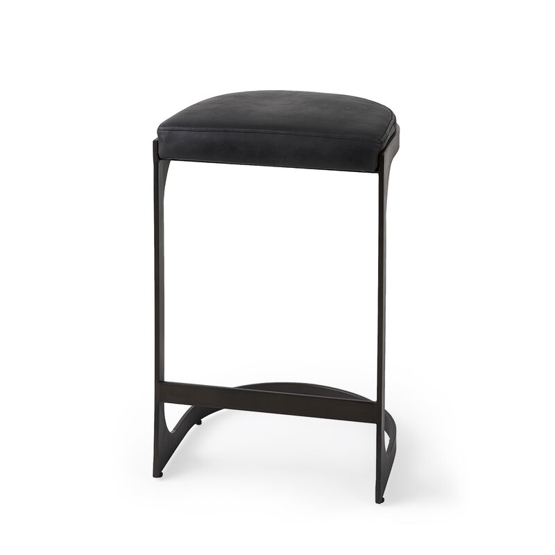 HomeRoots 29" Black Faux Leather And Genuine Leather And Metal Backless Counter Height Bar Chair image number 0