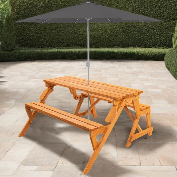 Hivvago Outdoor Interchangeable 2 in 1 Multi-Use Wooden Picnic Table Garden Bench Umbrella Hole