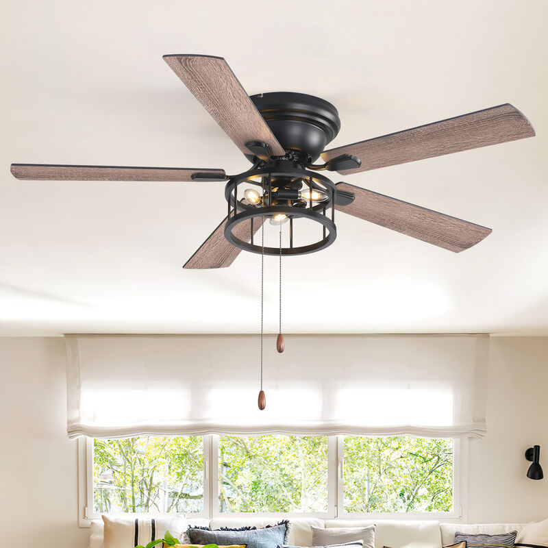 Breezary 52-inch Flush Mount Matte Black Industrial Ceiling Fan with Pull Chain(5-blade) image number 9