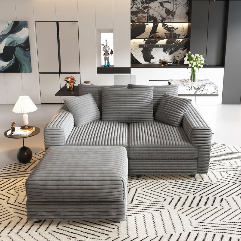 Merax Corduroy 3-Seat Sofa,Modern Comfy Upholstered Sofa Cloud Couch,Deep Seat Couches with Soft Pillows and 1 Ottomans image number 2