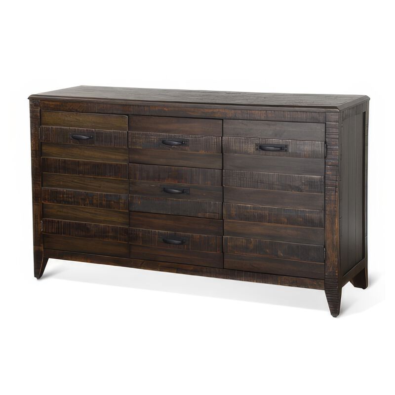 Cacia Sideboard Buffet Console, 3 Drawers and 2 Cabinets, Dark Brown - Benzara image number 1