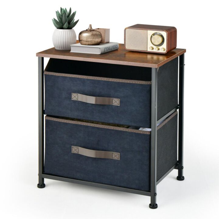 Hivvago 20 Inch Height Industrial Nightstand with 2 Pull-out Fabric Drawers-Rustic Brown