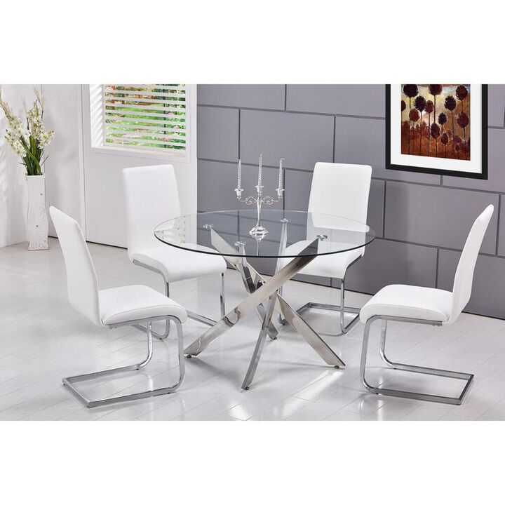 Best Master Furniture Best Master Alison Modern Round Glass Dining Table in Chrome