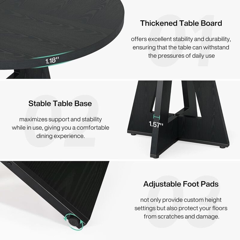 ShipItFurniture 47-inch Round Wood Dining Table, Farmhouse Patchwork Top, Black Cross Base image number 4