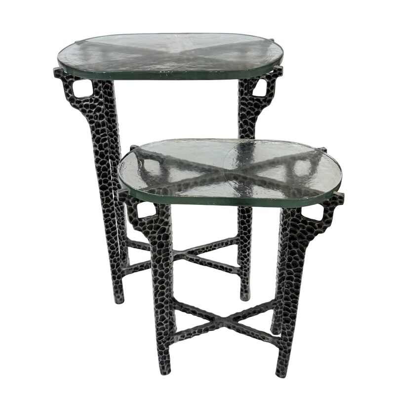 Carolina Chair & Table Ignis 26 Hammered Frame with Recycled Glass Nesting Table Set - Hammered Nickel
