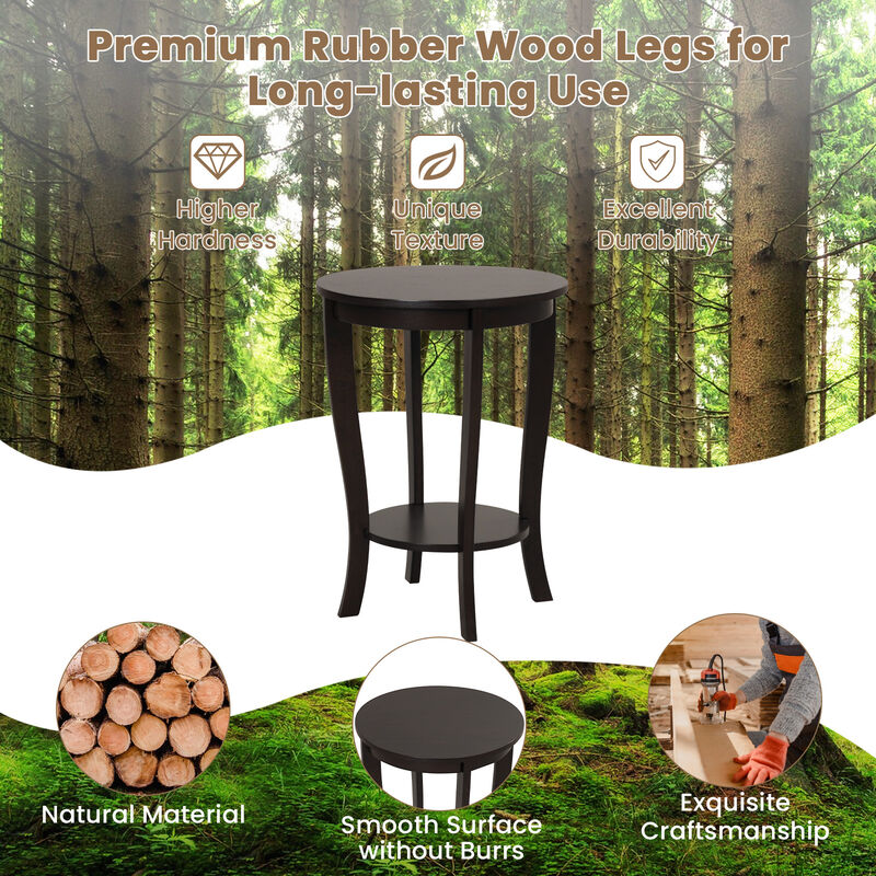 2-tier Round End Table with Solid Wood Legs