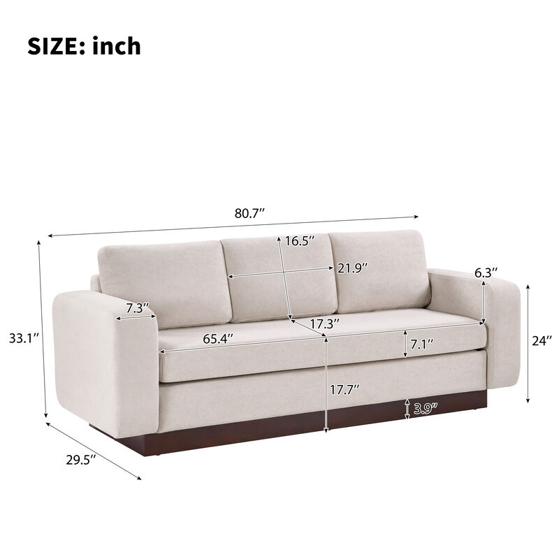 Merax Modern 3-Seater Chenille Sofa with Wide Functional Armrests & Solid Rubber Wood Base image number 3