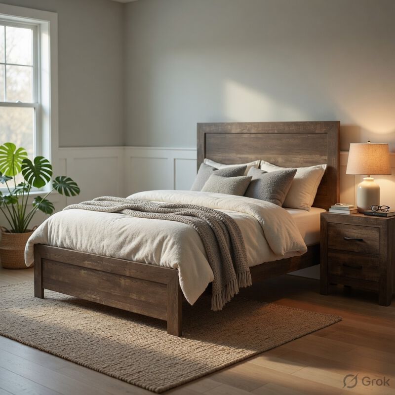 Queen Size Bedroom Set, Brown Finish, Panel Design, 2-Piece Set with Bed and Nightstand image number 8