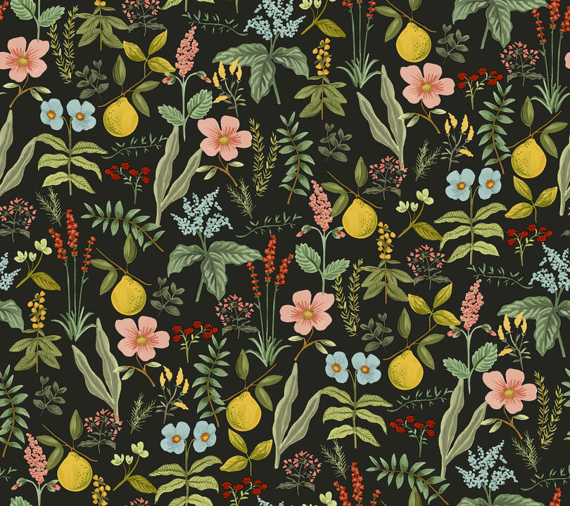 Herb Garden Black Botanical Premium Peel + Stick Wallpaper