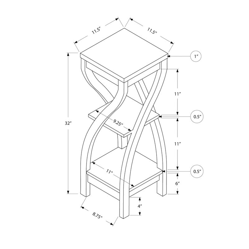 Monarch Specialties I 2478 Accent Table, Side, End, Plant Stand, Square, Living Room, Bedroom, Laminate, Brown, Contemporary, Modern