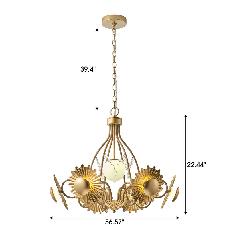 7-Light Modern Art Deco Gold Chandelier, Vintage Gold Branching Pendant Light Fixture for Living Room, Dining Room or Bedroom image number 5