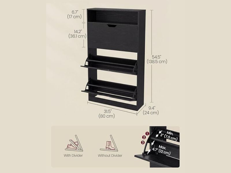 Shoe Storage Cabinet Flip Drawer Adjustable Shelves Black Vasagle image number 2