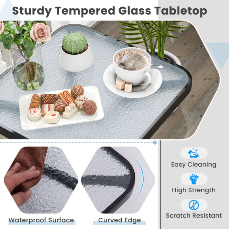 Hivvago Tempered Glass Top Patio Table with Heavy-duty Metal Frame for Garden Poolside