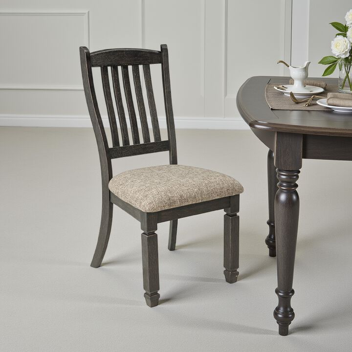 Trekk Dining Side Chair Set of 2, Slat Back Tapered Legs, Black Wood