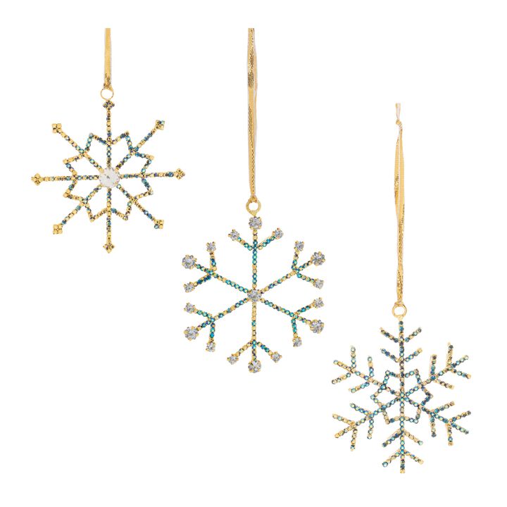Set of 12 Jeweled Metal Snowflake Ornaments for Christmas Tree or Holiday Garland