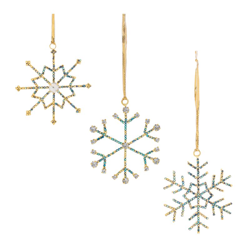 Set of 12 Jeweled Metal Snowflake Ornaments for Christmas Tree or Holiday Garland