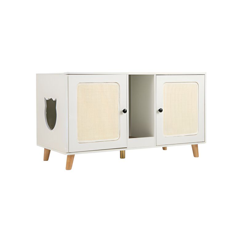 Hidden Cat Litter Box Enclosure with Double Rooms and Sisal Scratching Mats image number 0