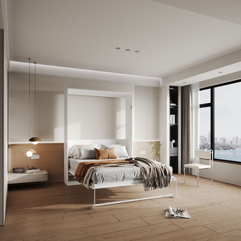 FUFU&GAGA Murphy Bed with Wardrobe, Fold-Out Design, P2 MDF Construction, 800 lbs Weight Capacity, Includes Storage (64.6" W x 85.6" H x 86.8" D),White image number 8
