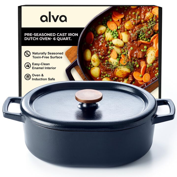 Alva Nori Enameled Cast Iron Dutch Oven 6Qt. - Nonstick, Oven Safe and Made without PFAS, PFOA & PTFE - Induction and All Stovetop Compatible with Even Heat Distribution