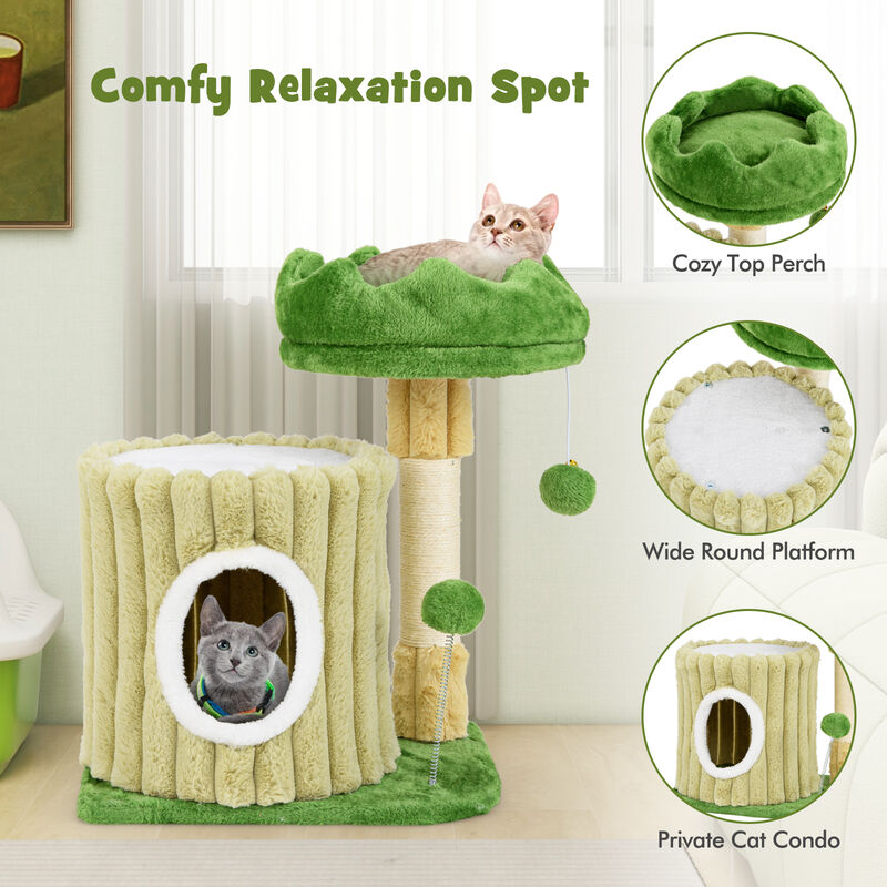 Cute Cat Tree with Sisal Scratching Posts and Dangling Ball