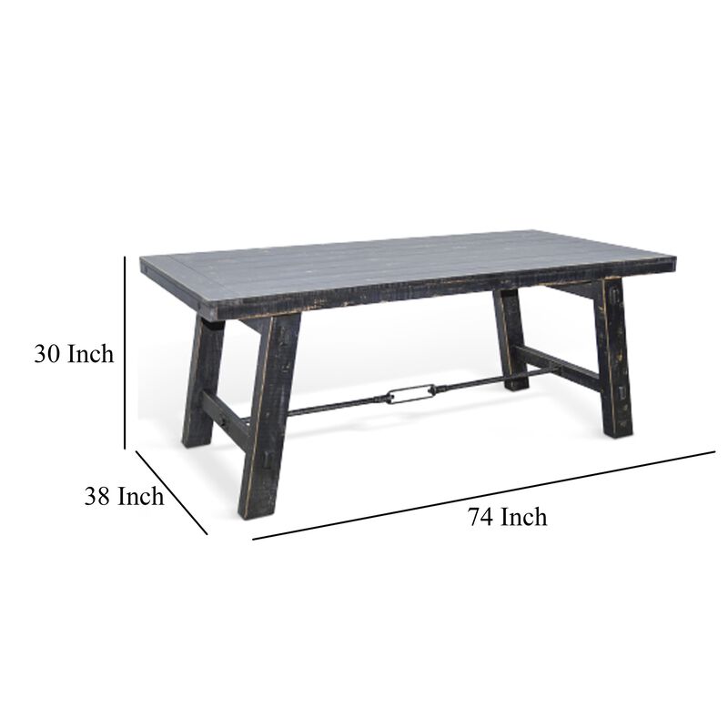 Rena Dining Table with Turnbuckles, 74 Inch Black Sand Mahogany Wood - Benzara