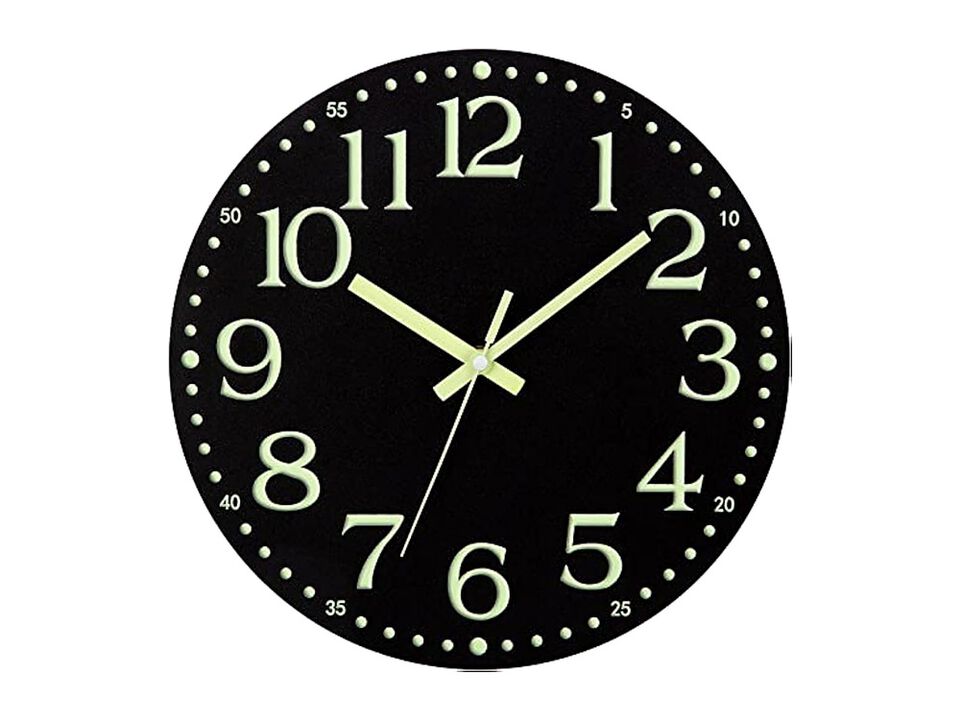 Glow In The Dark Black Wood Luminous Wall Clock 12 Inch Silent Non Ticking