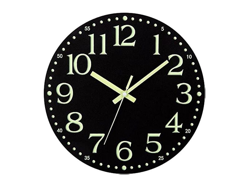 Glow In The Dark Black Wood Luminous Wall Clock 12 Inch Silent Non Ticking image number 1