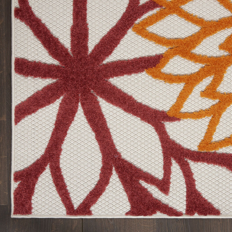 HomeRoots 7' X 10' Red Ivory Yellow And Orange Floral Indoor Outdoor Area Rug image number 3