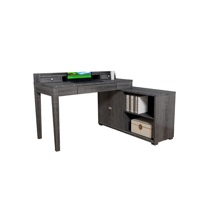 Working Desk with Credenza, 3 Drawers, 55 Inch, Gray and Silver