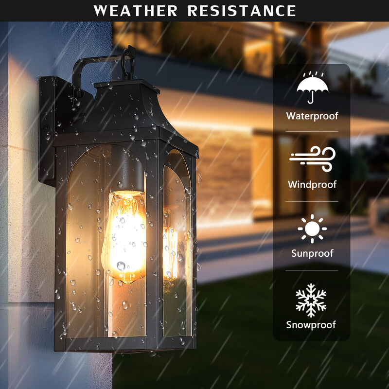 14 in. 1-Light Black Outdoor Wall Lantern with Clear Glass Shade (Set of 2) image number 4