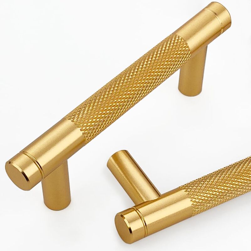 Gutuwellea 2 Pack 3 Inch 76 mm Gold Knurled Cabinet Handles Cabinet Pulls Aluminum Handles Knurled Drawer Pulls Oxidation Finish