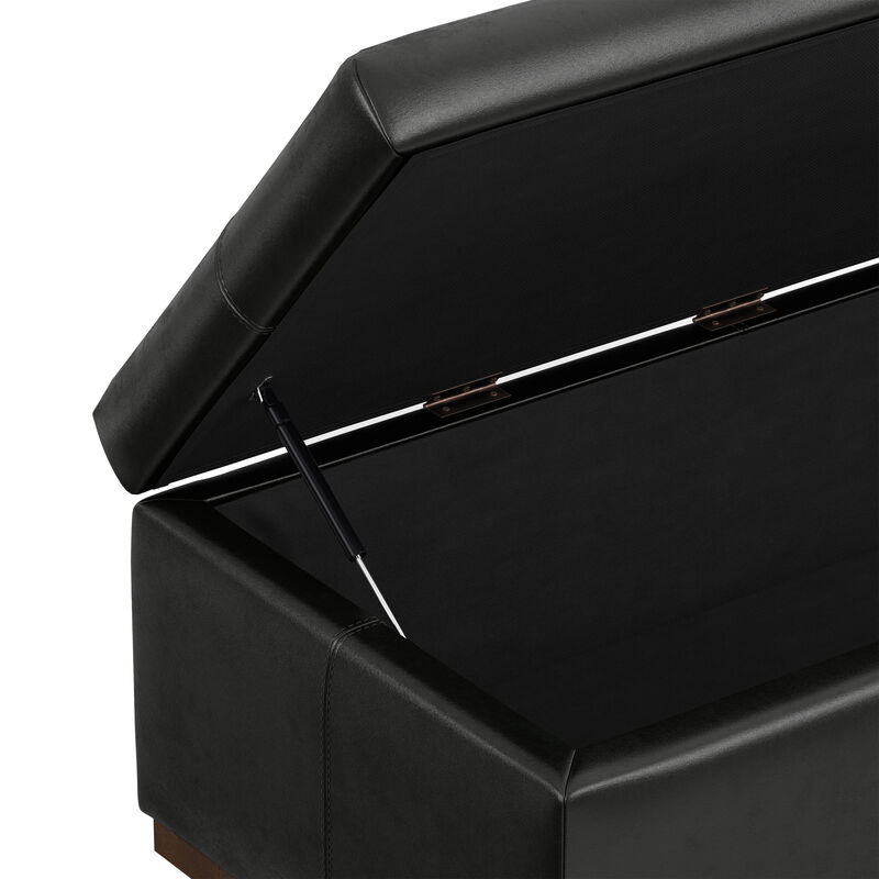 Gabbie 48 inch Wide Contemporary Rectangle Rectangular Storage Ottoman in Midnight Black PU Black faux leather, Assembled image number 9