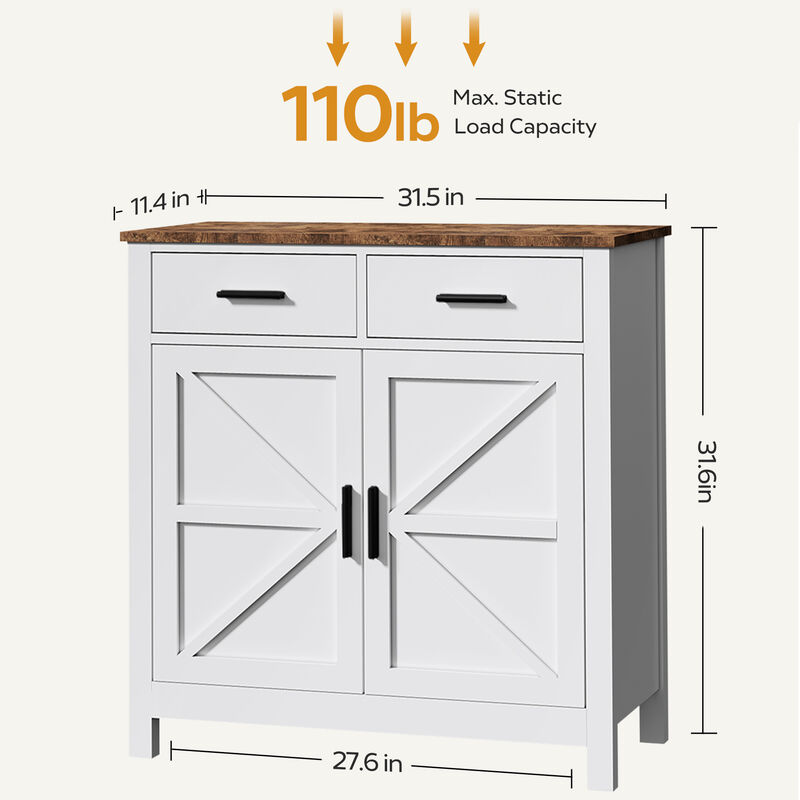TATEUS Modern Farmhouse Buffet Cabinet - 2 Drawers 2 Doors Storage
