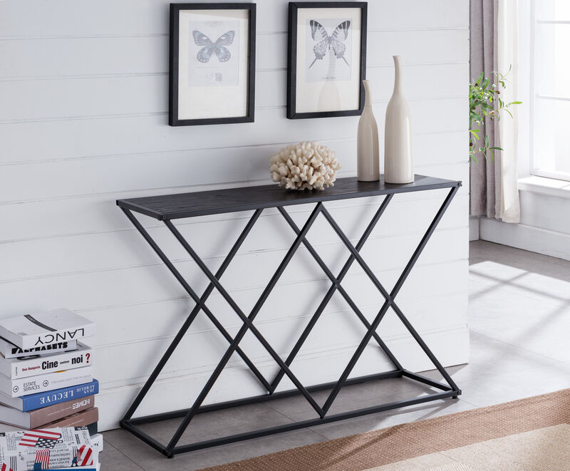 Kings Brand Furniture Calvert Textured Black Console Display Table, Black