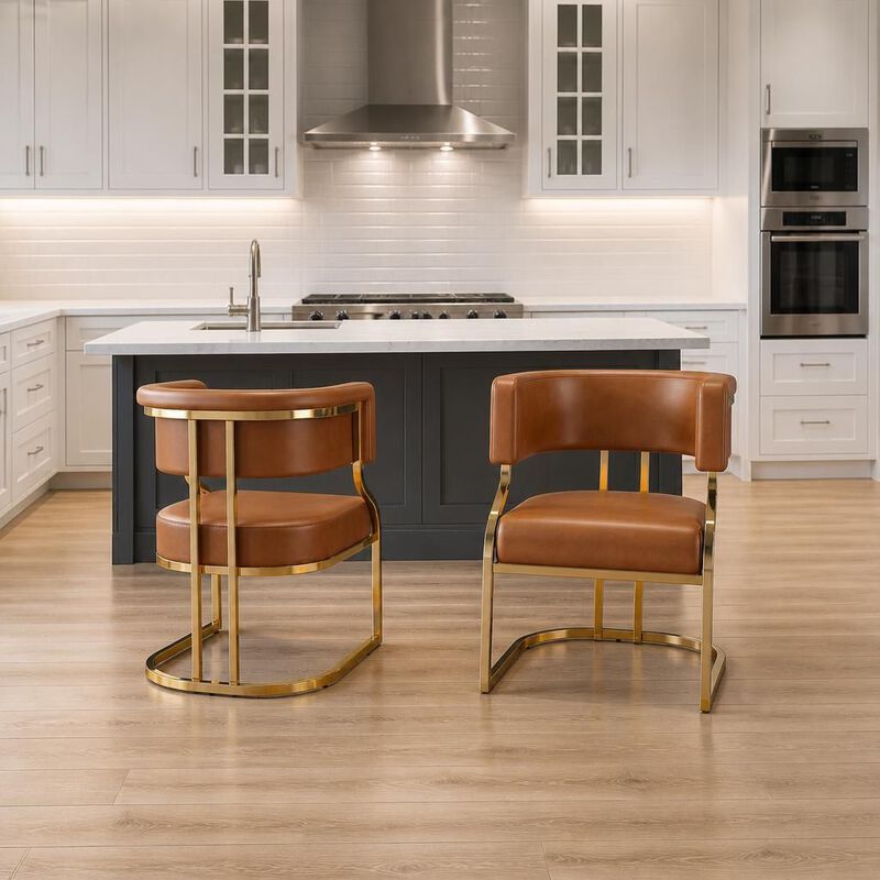 GOODSILO Armless Modern Dining Accent Chairs Set of 2 with Gold Plated Iron Frame PU Upholstered Cushion Ergonomic Curved Backrest for Dining Room Kitchen image number 3