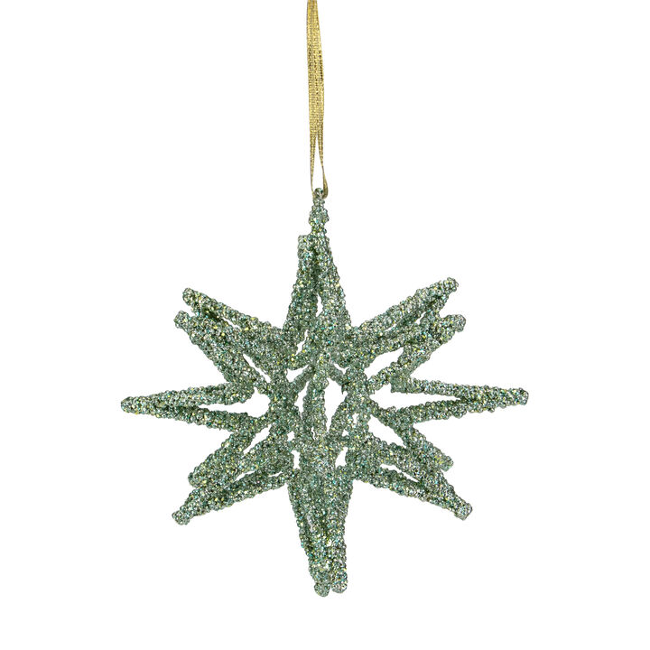 6.5" Green 3-D Glittered Star Christmas Ornament