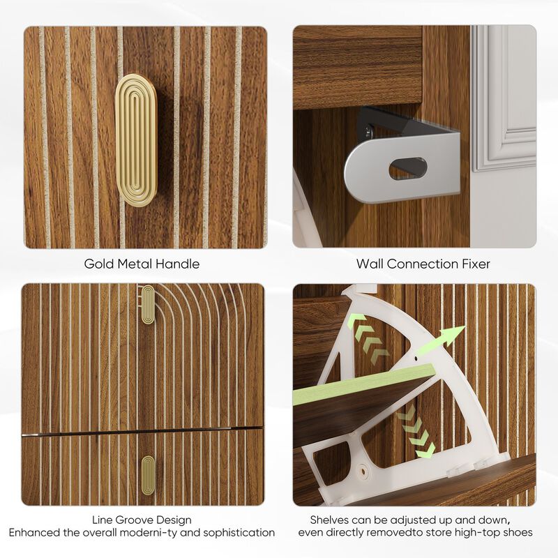 Clihome Shoe Storage Cabinet With 2 Flip Drawers,Free Standing Shoe Cabinet With Metal Handles For Entryway,Shoe Rack Cabinet With Line Groove Design,23.6"W