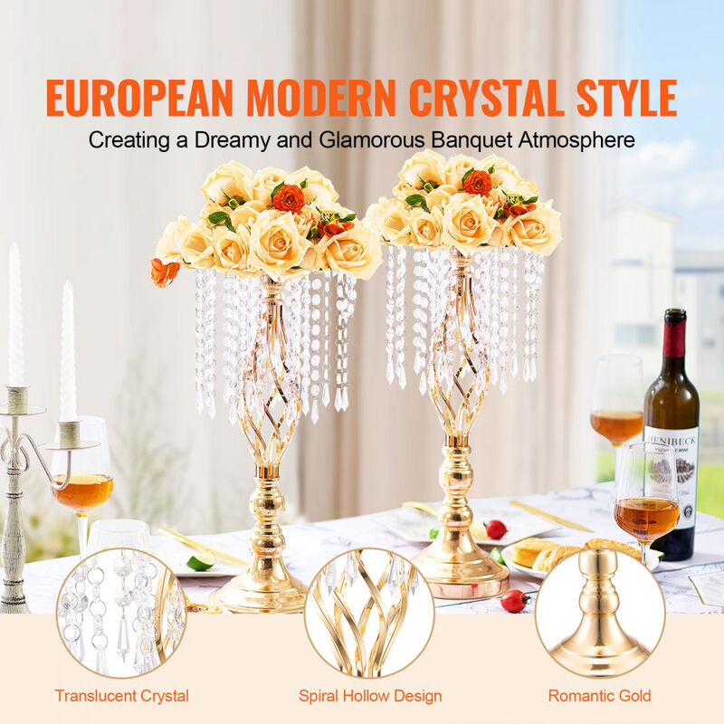 Crystal Wedding Flower Stand, Gold Metal Centerpiece Vase for Table Decor image number 6