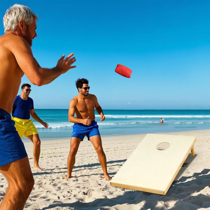 Hivvago Solid Wood Cornhole Board Set Portable Corn Hole Game Board Includes 8 Bean Bags