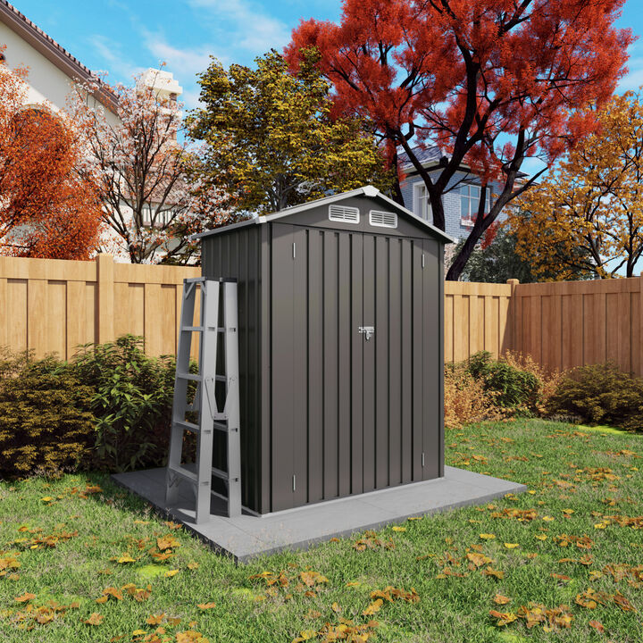 WOW PIONEER Durable Weather Resistant Outdoor Metal Storage Shed with Lockable Door and Pitched Roof - 5x3ft Galvanized Steel Utility Organizer for Garden Backyard Patio
