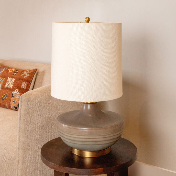 Stoneware Table Lamp with Elongated Drum Shade, Brown