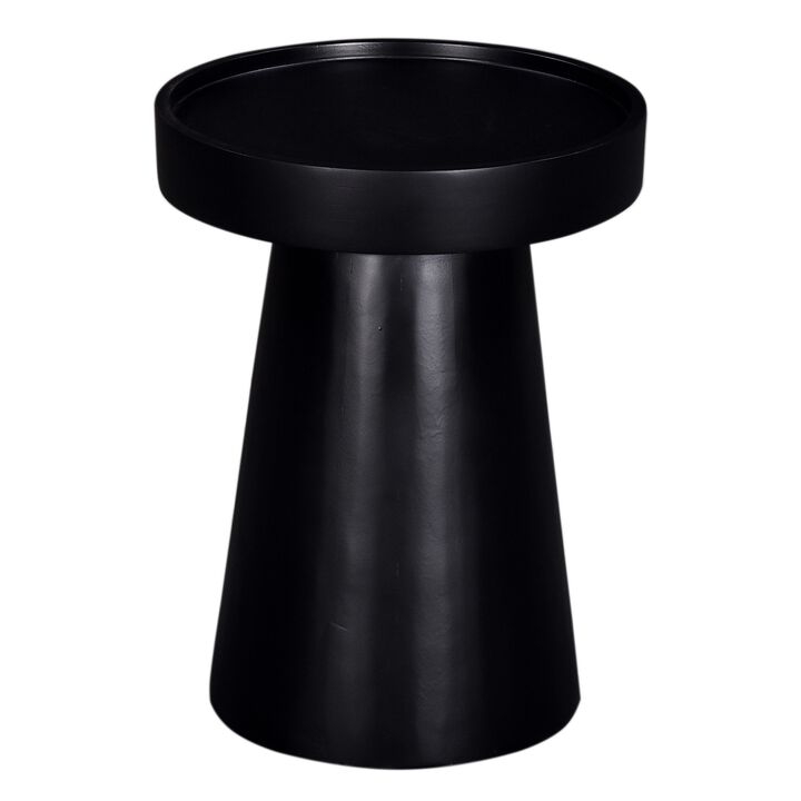 Side End Table, 16 Inch Raised Edge Round Top, Flared Base, Black Wood